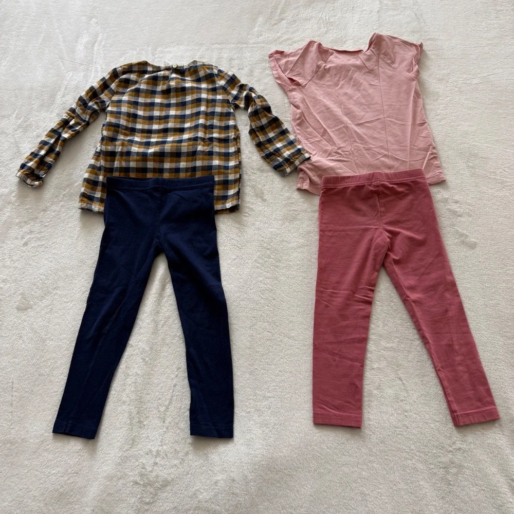 Carters Toddler Girls 4T Plaid Tunic Top &‎ Heart Graphic Tee With Leggings Set